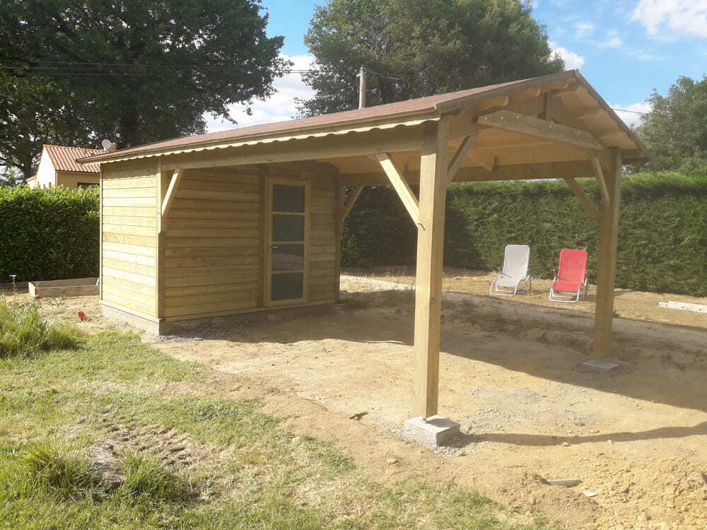 abri avec auvent bois 20m, 3m17x1m59+4m56