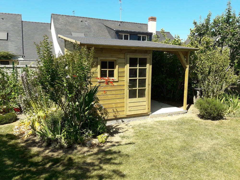 abri de jardin 1 pente tbois trait 3m17x2m08+auvent 1m52
