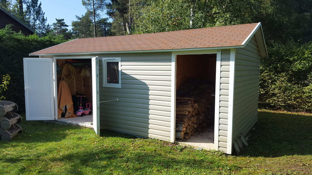 abri de jardin + bucher en pvc sans entretien 20m 3m37x6m05