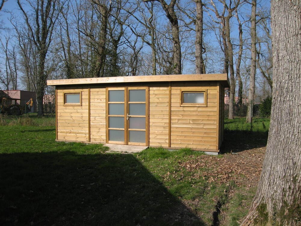 abri de jardin toit plat bois trait