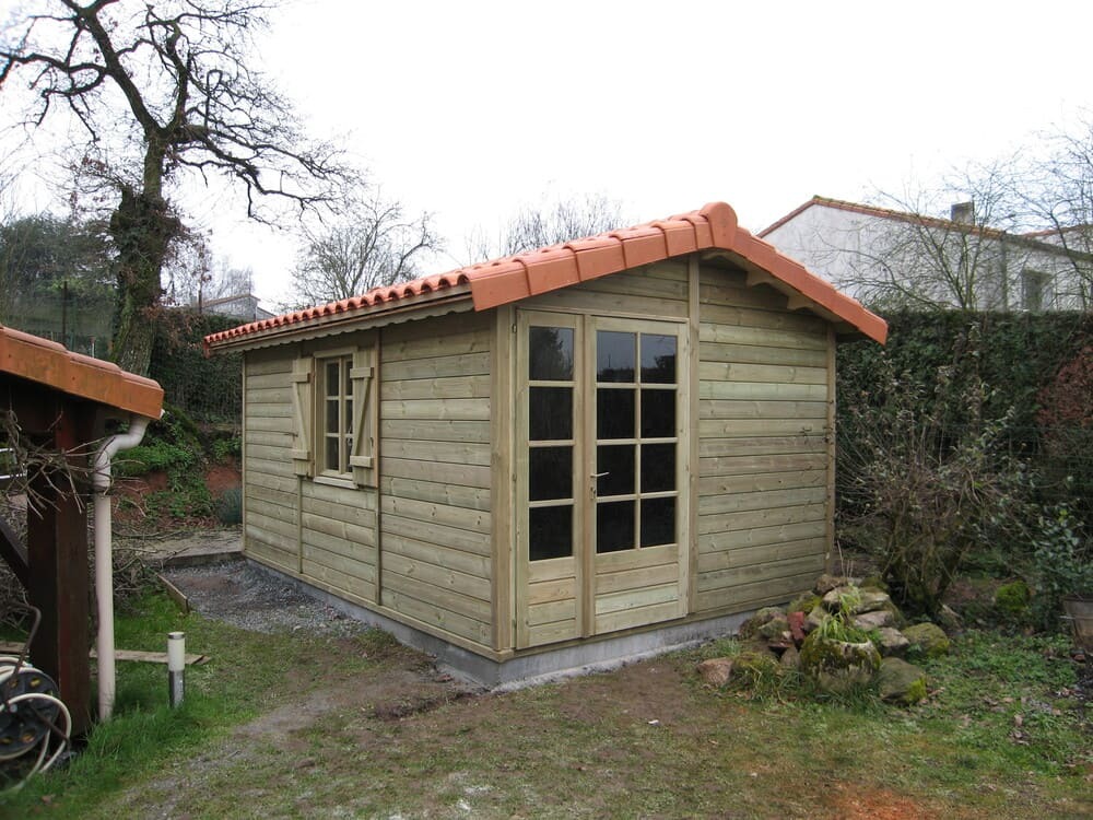 abri de loisirs bois trait couverture tuile 15m 3m17x4m63