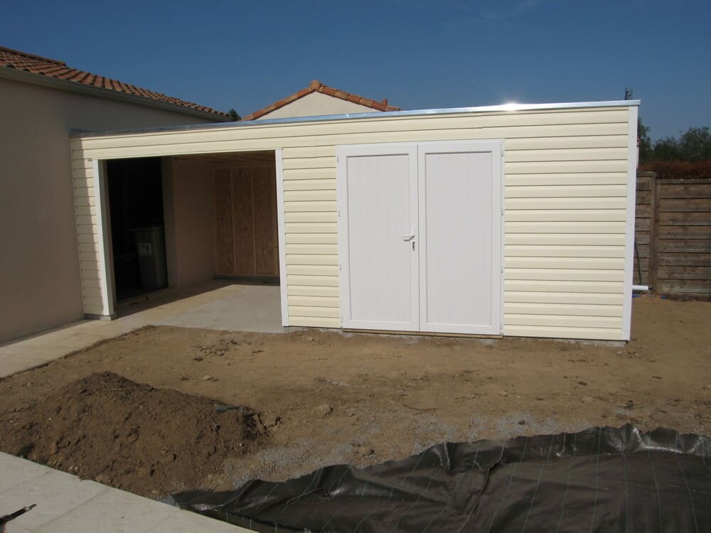 abri der jardin accol toit plat epdm + auvent 3m37x6m45
