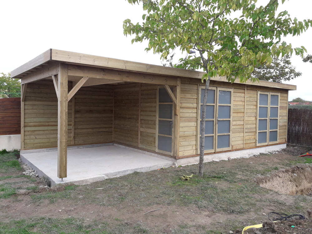 annexes de jardin avec auvent 33m bois trait 3m66x6m15+auvent 3m04
