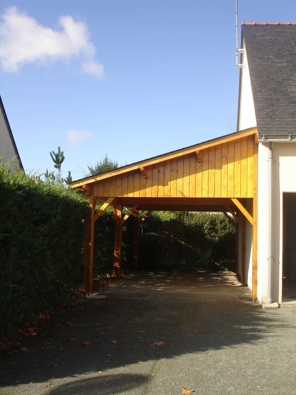 carport bois 3m60x6m25+fermeture haut pignon+couverture ardoise