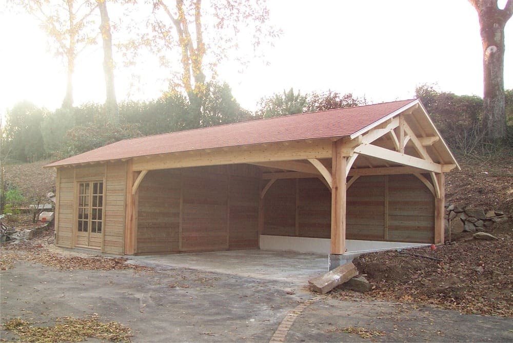 carport bois double 5m00x6m00+fermeture arrire+rangement 5m00x3m00