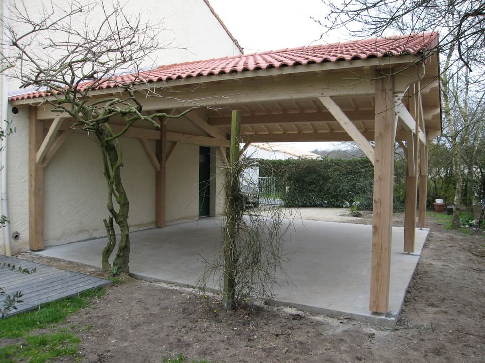 carport preau bois 2 pente couverture tuile 7m00x6m00