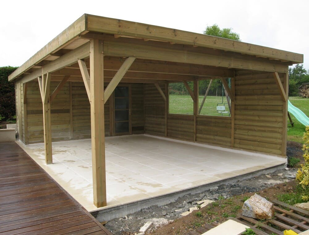 pool house piscine bois +local technique 4m71x1m59+auvent 6m08