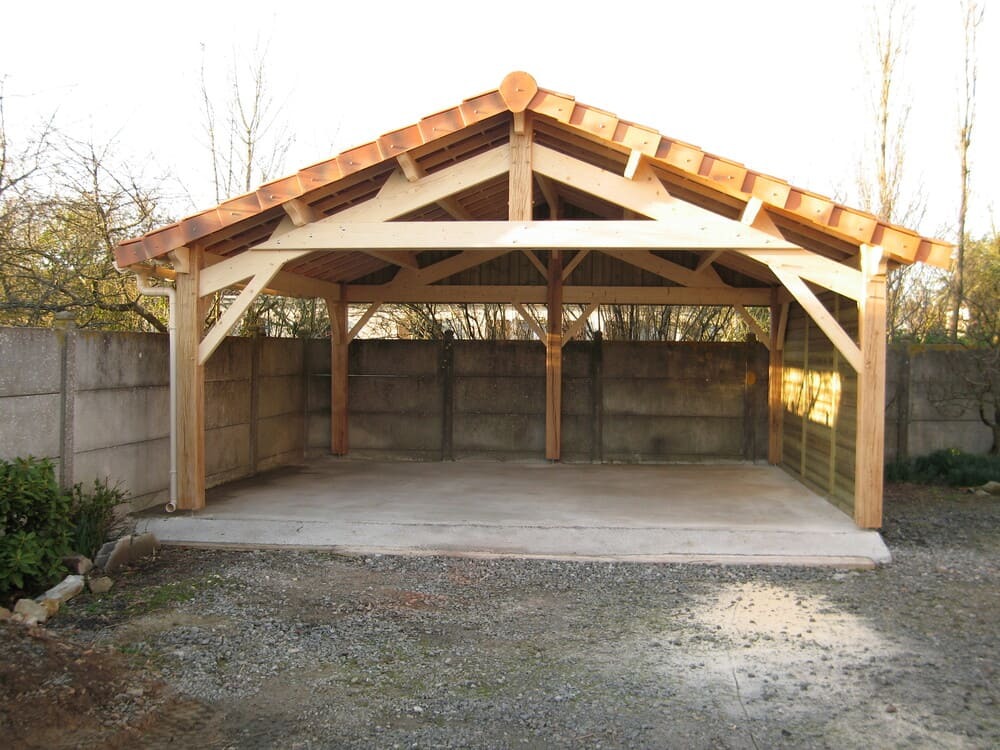 prau carport double 6m00x5m00+fermeture 1 cot+tuile