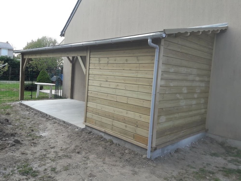 abri accol 1 pente en bois trait 2m31x2m08+auvent 4m56