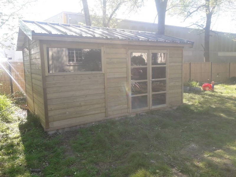 abri de jardin 15m bois trait couverture bac acier 3m17x4m63