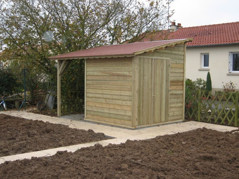 abri de jardin 5m + auvent 1m52 en bois trait