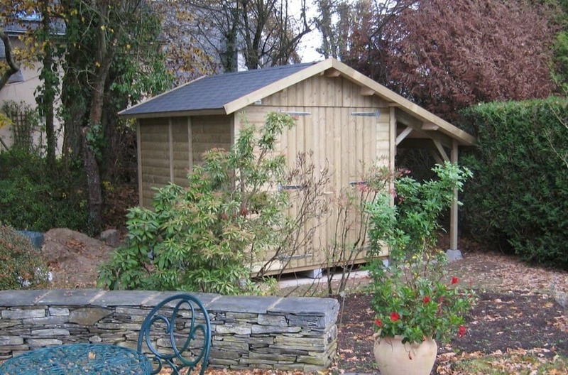 abri de jardin + auvent bois trait 2m14x2m68