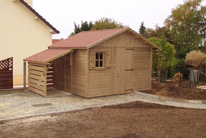 abri de jardin avec bucher en bois trait 3m19x2m68