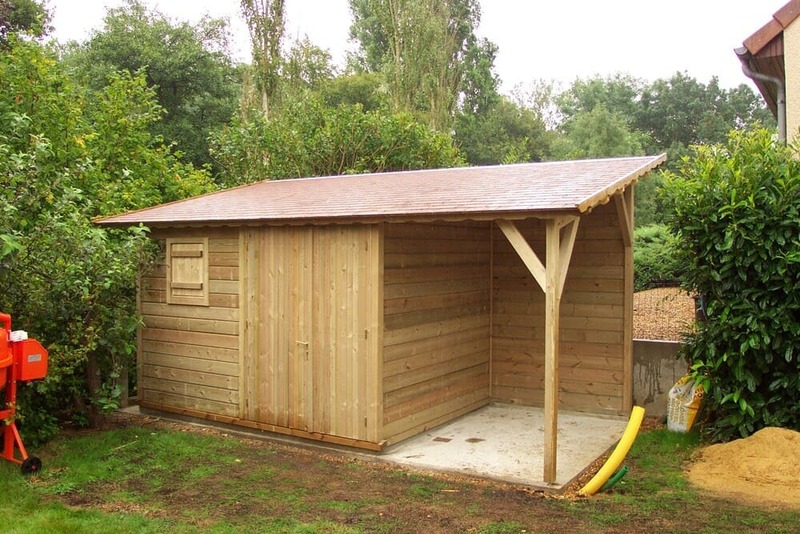 abri de jardin bois trait 2m31x3m11 + auvent 1m52