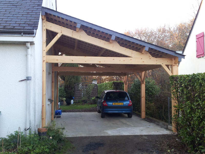 abri voiture bois  sur mesure 1 pente couverture ardoise 4m40x7m50