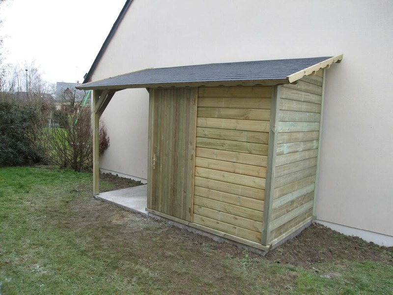 cabanon de jardin 1 pente 1m63x2m08+ auvent 1m52