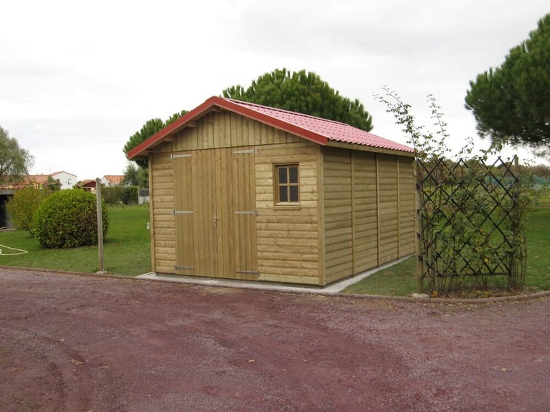 cabanon de jardin en bois trait 13m + couverture tuile mtallique 3m19x4m24